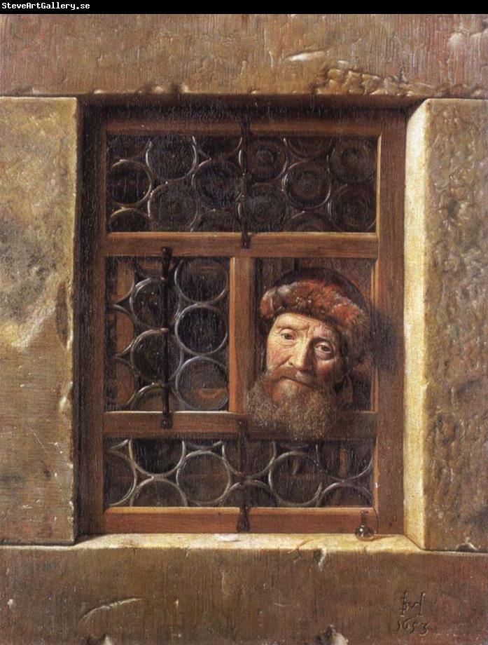 Samuel van hoogstraten Man Looking through a window